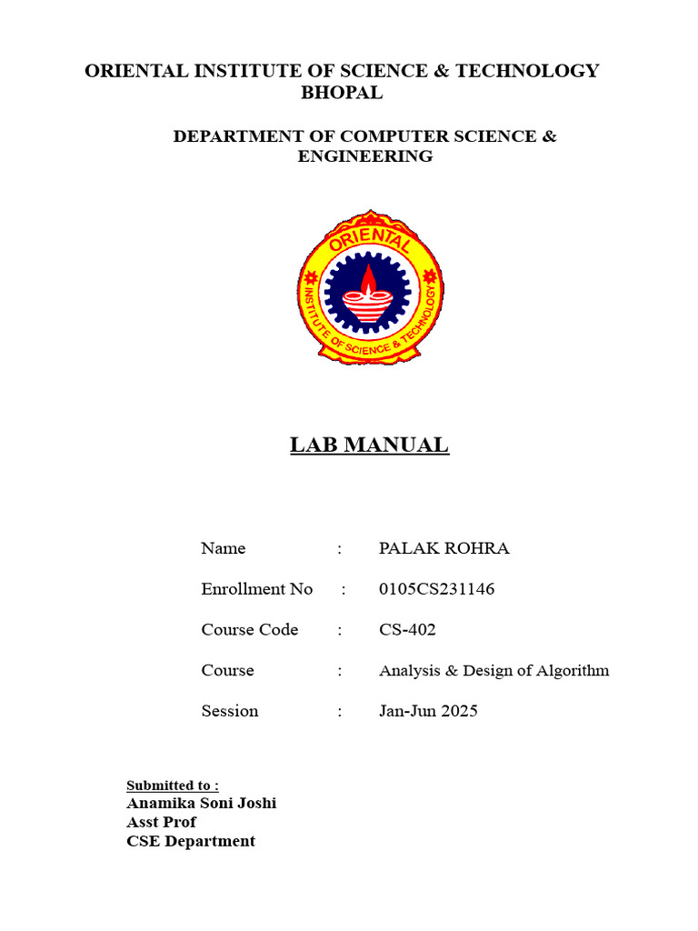 CS-402 Algorithm Lab Manual | PDF | Mathematics | Theoretical Computer ...