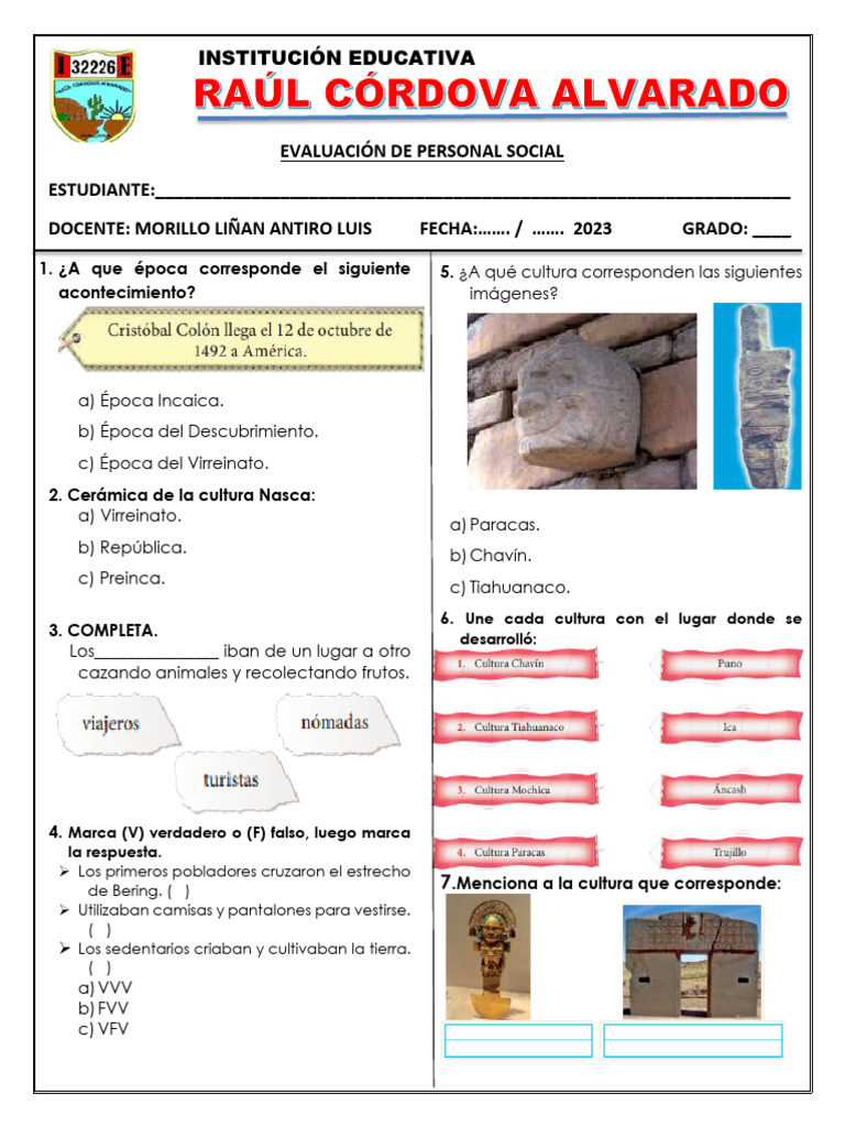 Examen de Personal Social - Ii-Bimestre - 1° | PDF