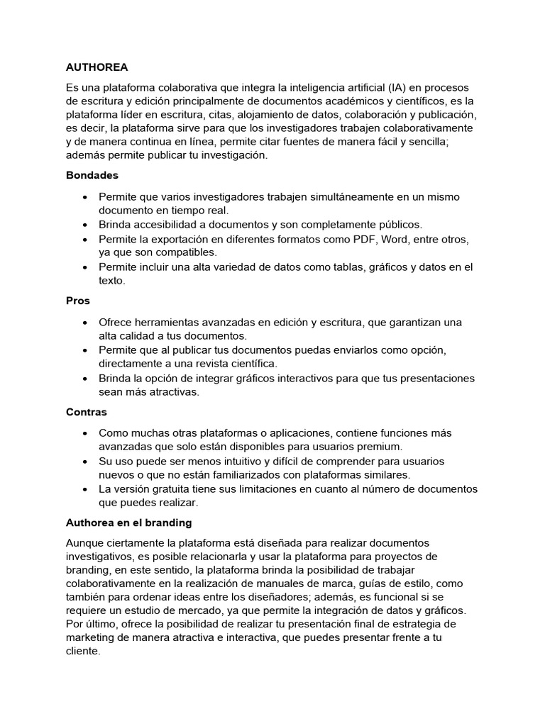 Authorea: Plataforma Colaborativa de Investigación | PDF