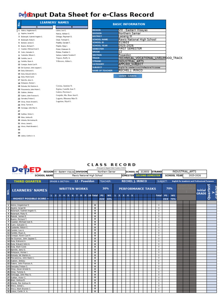ECR Class Record 2025-2026 | PDF