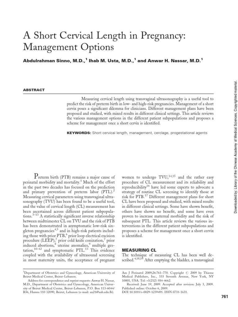 A Short Cervical Length in Pregnancy PDF Preterm Birth Pregnancy