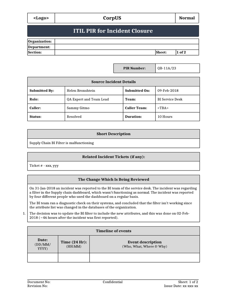 ITIL PIR for Incident QB-11A/23 Closure | PDF | Computing | Information ...