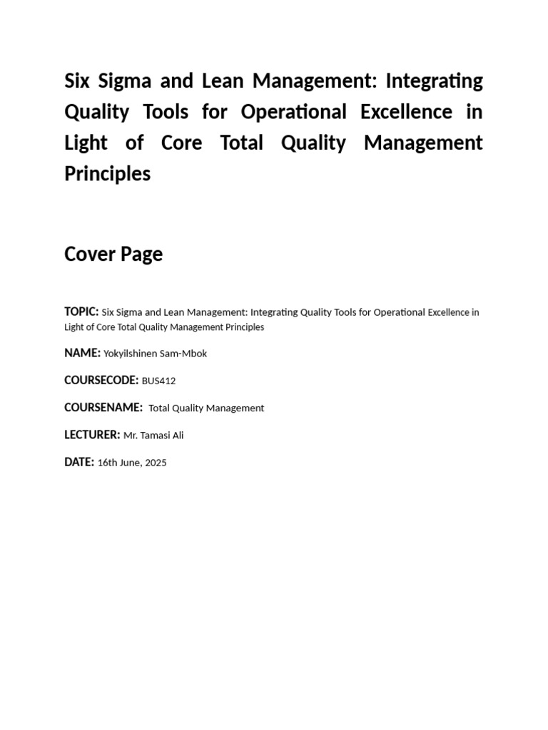 Integrating Lean Six Sigma with TQM | PDF | Six Sigma | Quality Management