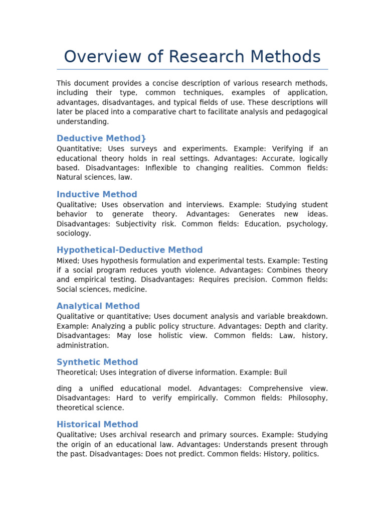 Research Methods Overview | PDF | Methodology | Qualitative Research