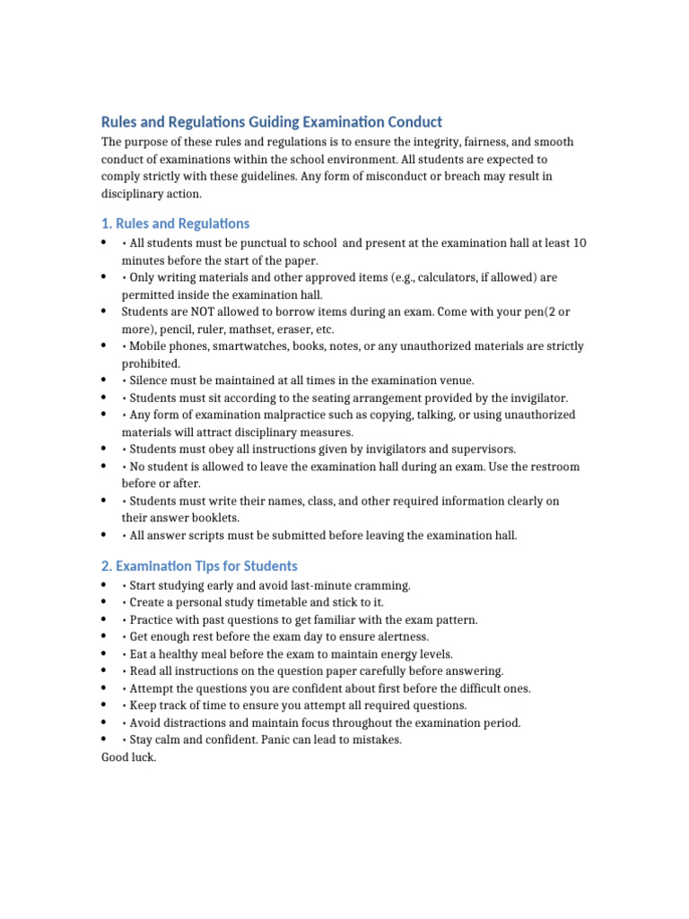 Examination Conduct Rules and Tips | PDF