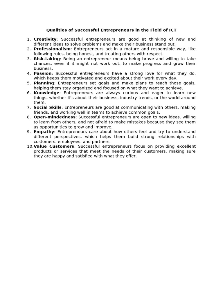 Key Traits of Successful ICT Entrepreneurs | PDF | Entrepreneurship ...