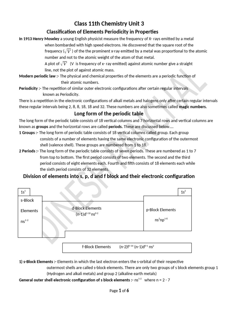 Class 11th Chemistry Unit 3 Typed | PDF | Periodic Table | Ion