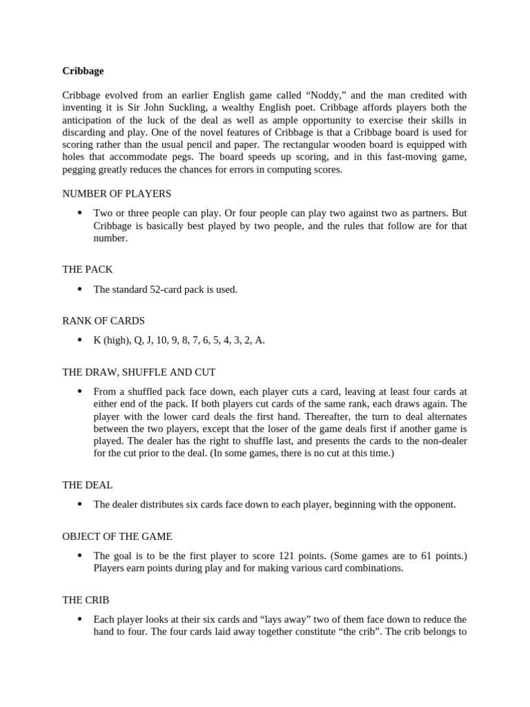 Cribbage Game Rules and Instructions | PDF | Ephemera | Board Games