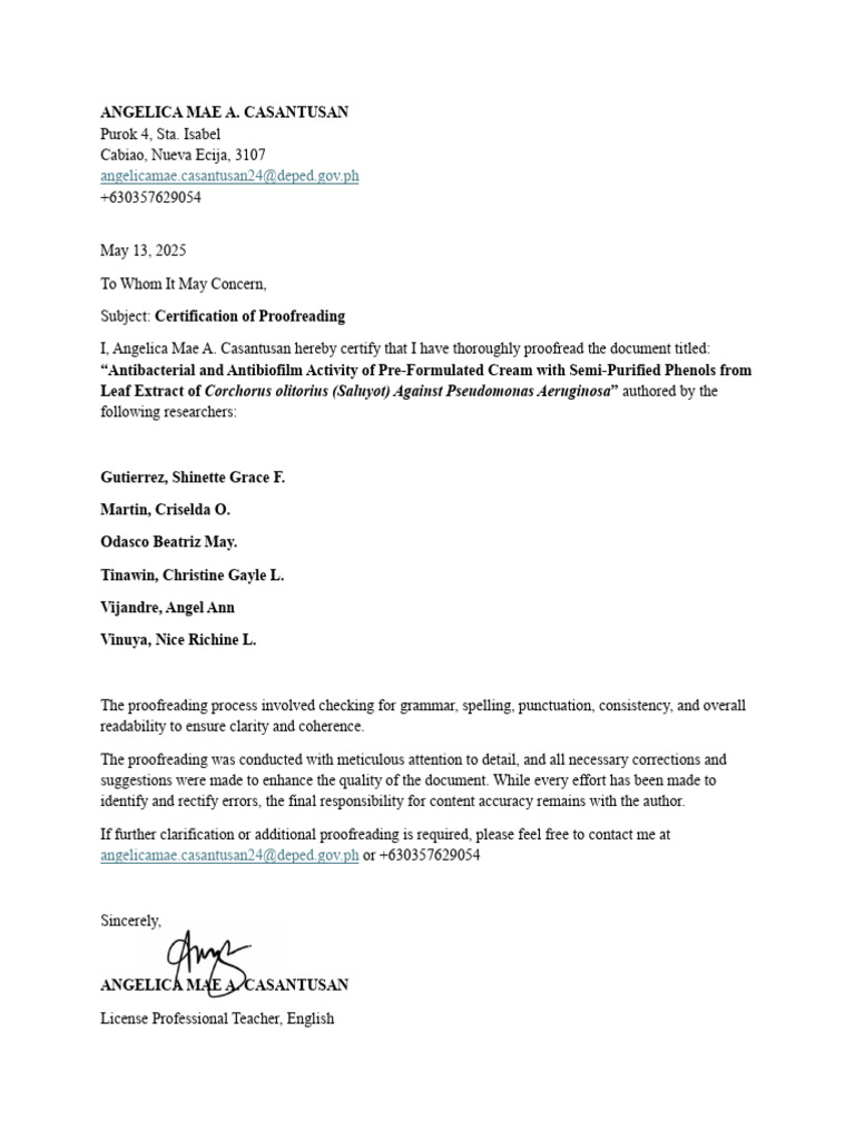 Certification of Proof Read | PDF