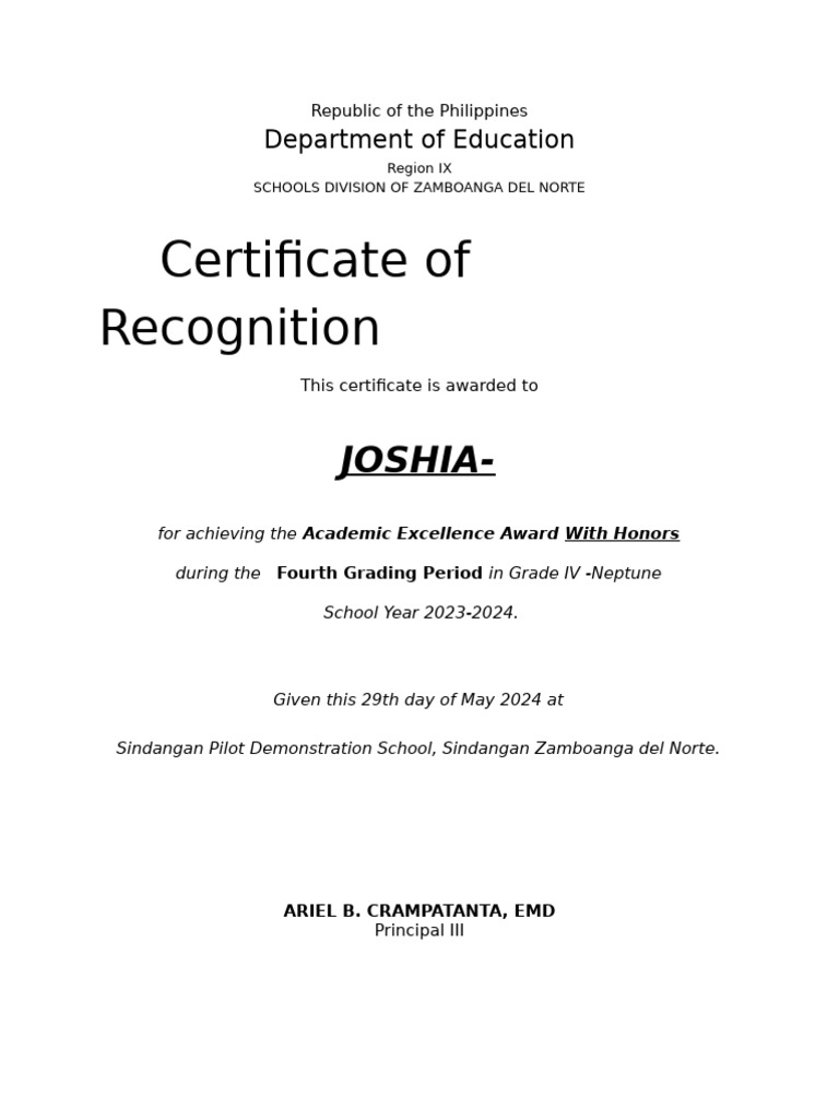 Academic Excellence Award Certificate | PDF