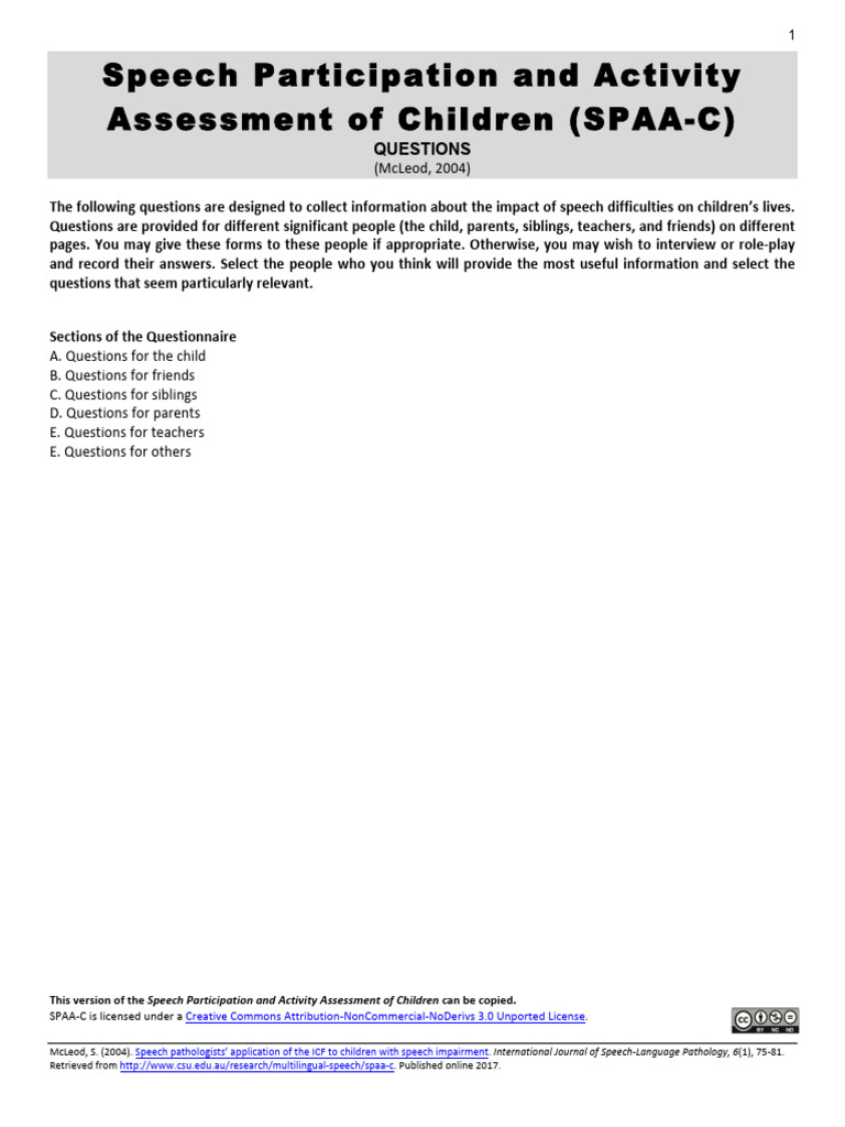 SPAA-C: Speech Assessment for Children | PDF | Speech | Pathology