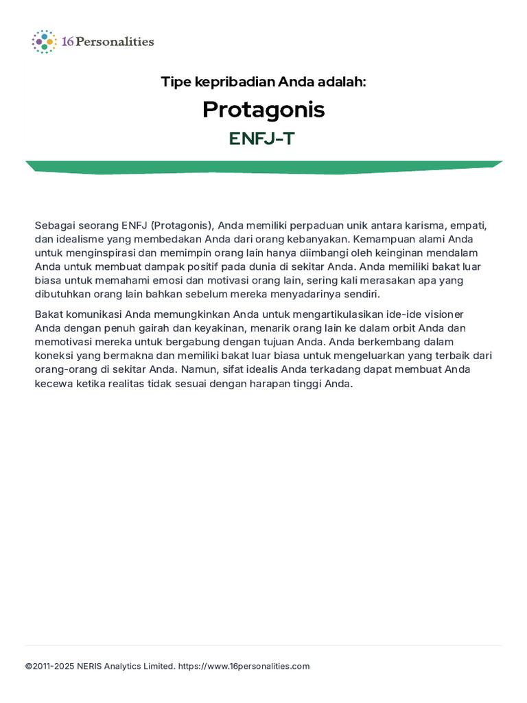 Karakteristik Kepribadian ENFJ Protagonis | PDF