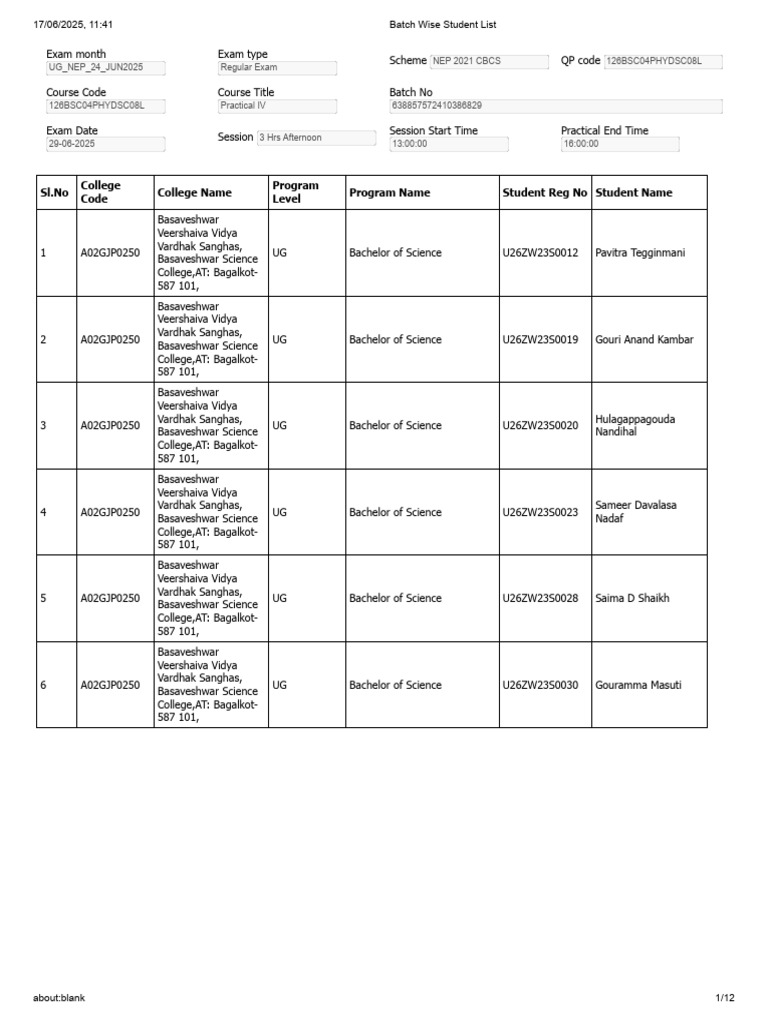 IV Sem Physics Practical Exam Batch | PDF | Qualifications | Vocational ...