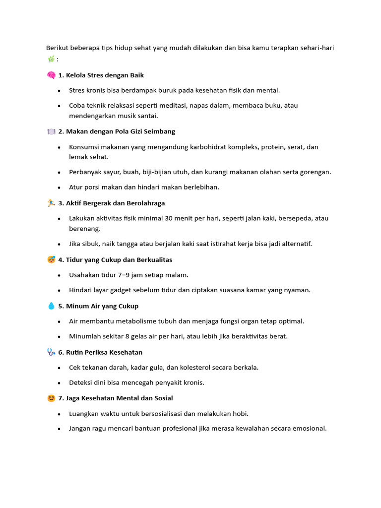 Tips Hidup Sehat Sehari-hari | PDF