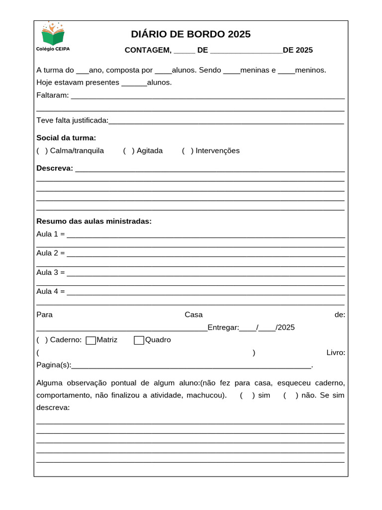 Caderno Diário de Bordo 2025 | PDF
