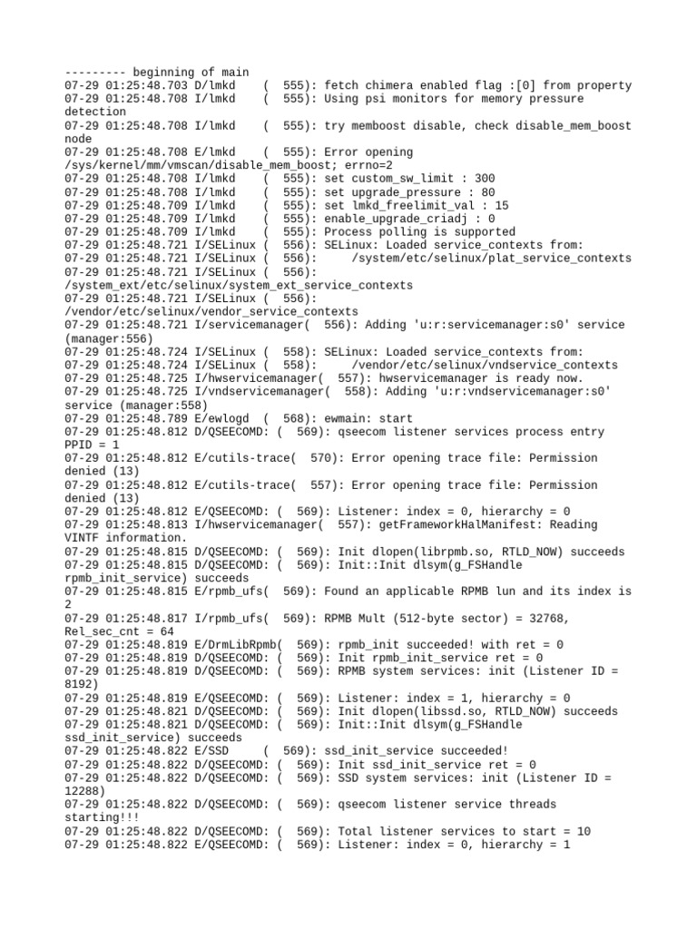 QSEEComD Service Initialization Log | PDF | Operating System Technology ...