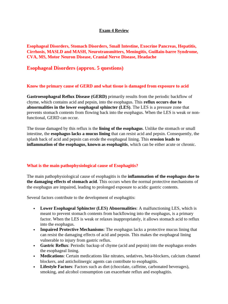 Esophageal and Stomach Disorders Review | PDF | Hepatitis B | Cirrhosis