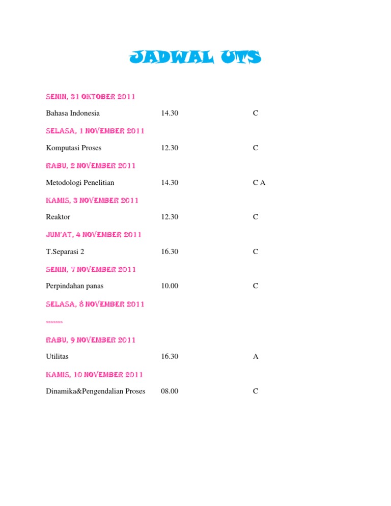 Jadwal Uts | PDF