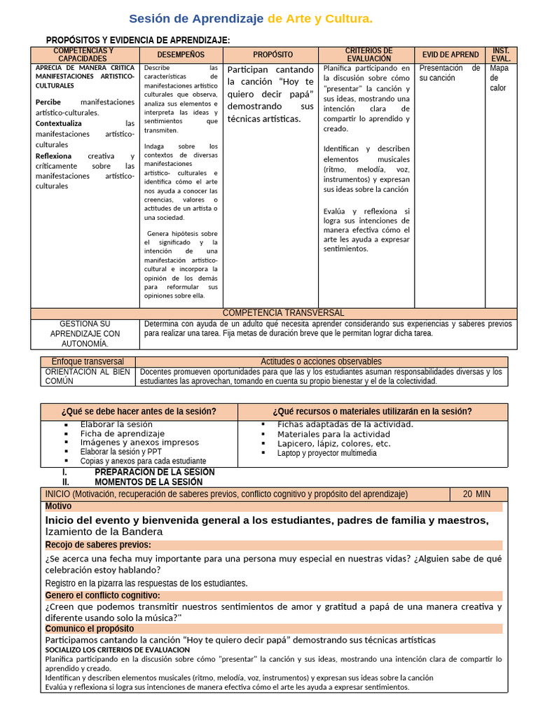 Sesion de Arte y Cultura Viernes 13-06-25 | PDF | Aprendizaje | Evaluación