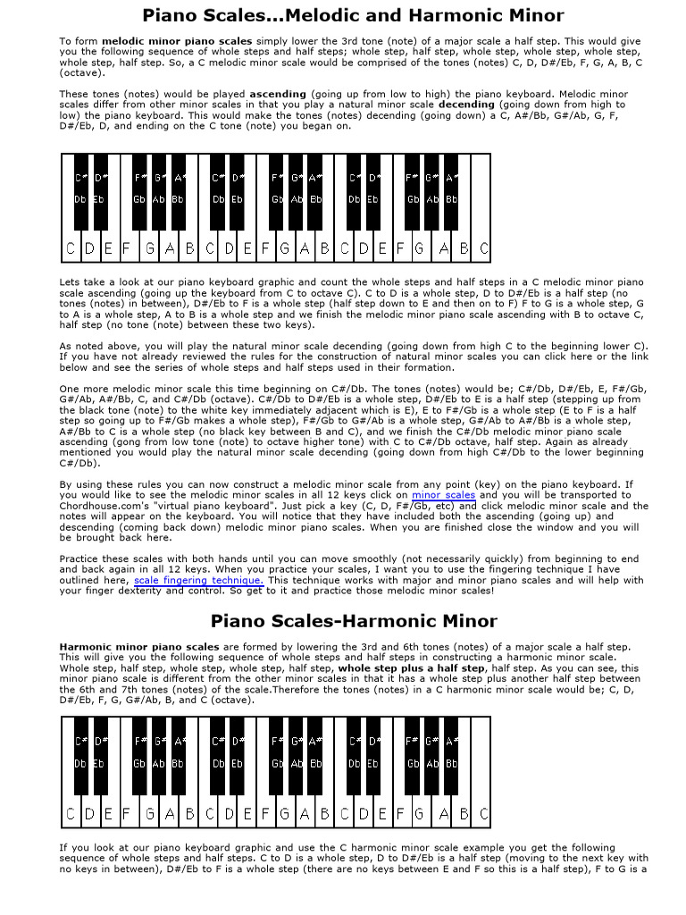 Piano Melodic & Harmonic Minor Scales | PDF | Scale (Music) | Minor Scale
