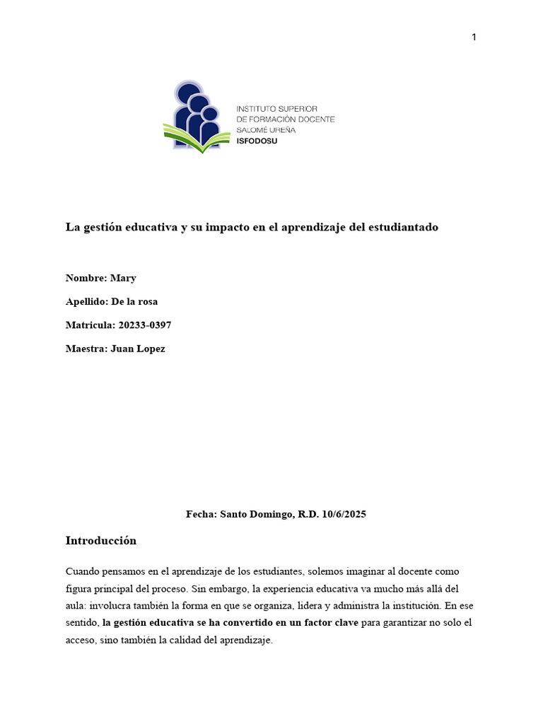 Impacto de la Gestión Educativa en Aprendizaje | PDF | Enseñando | Maestros