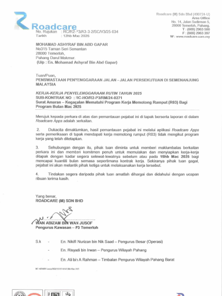 Kegagalan Mematuhi Program Kerja R03 Mac Mohamad Ashyraf | PDF