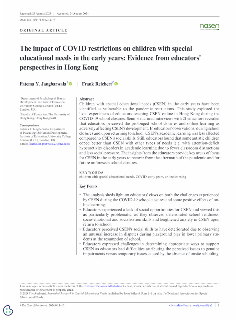 The Impact of COVID Restrictions On Children With Special Educational ...