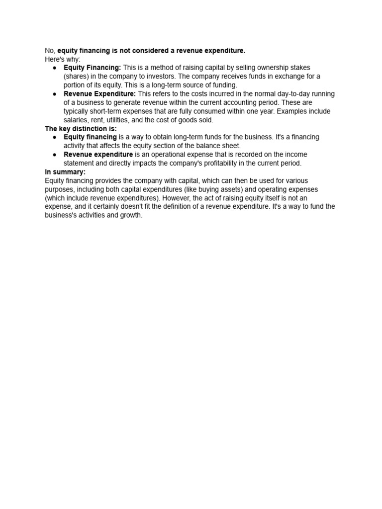 Equity Financing vs. Revenue Expenditure | PDF