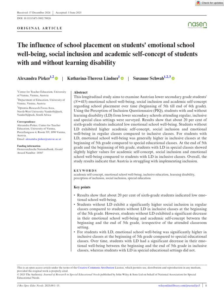 School Placement Impact on Student Well-Being | PDF | Inclusion ...