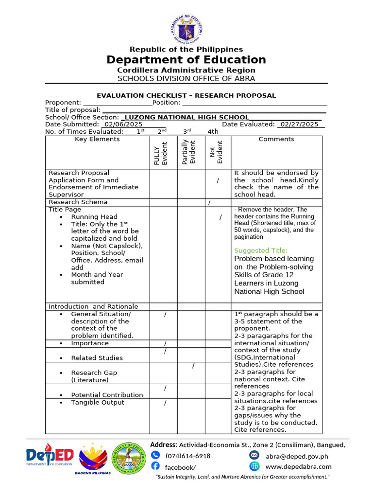 Research Proposal Evaluation Checklist | PDF | Sampling (Statistics ...