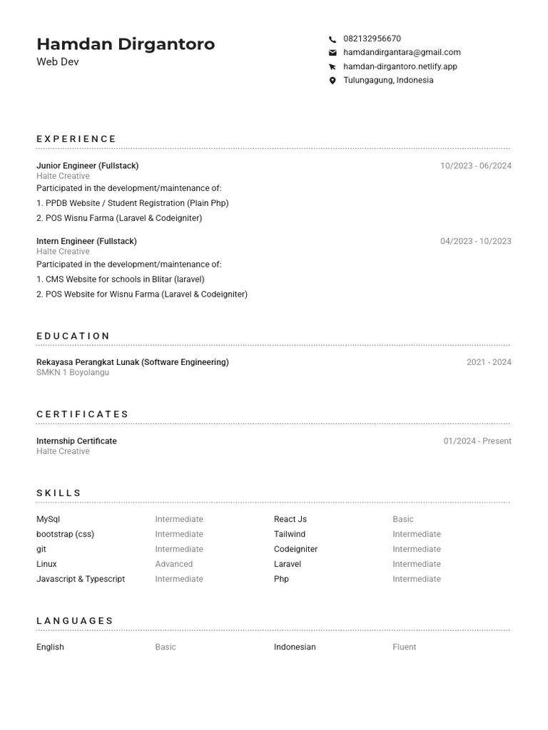 Hamdan Dirgantoro Web Dev CV - 1