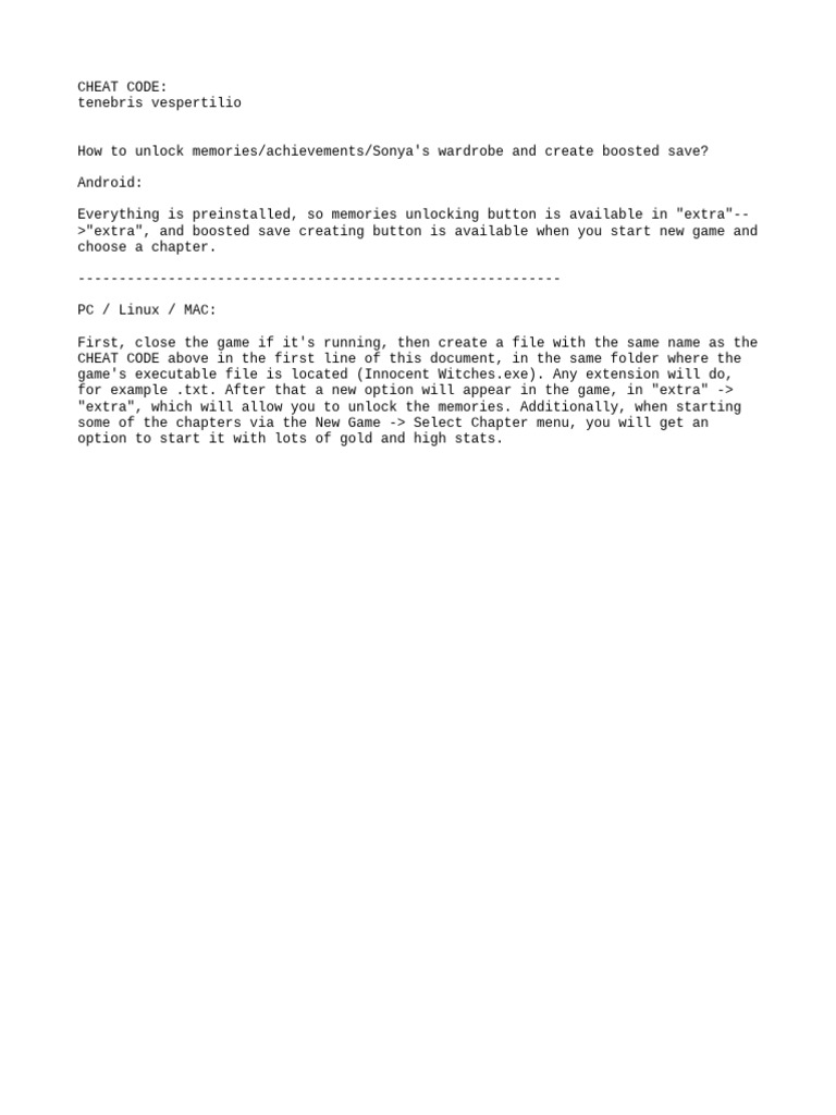 Innocent Witches Cheat Code Guide | PDF