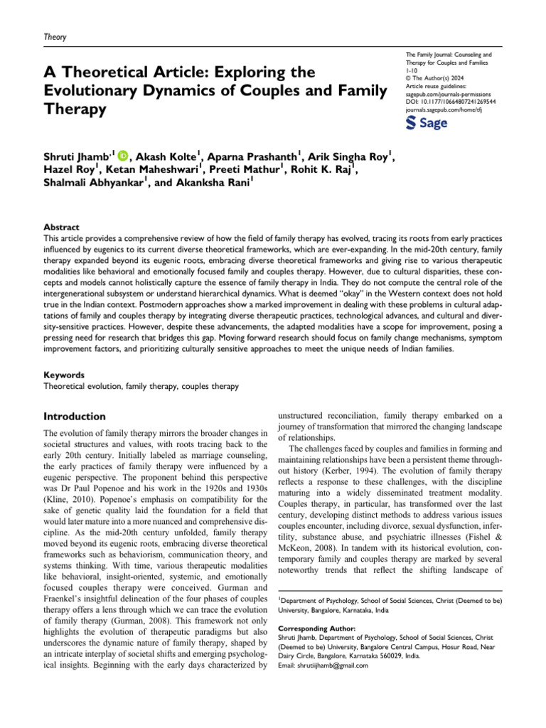 Evolution of Couples Therapy in India | PDF | Psychotherapy | Family ...