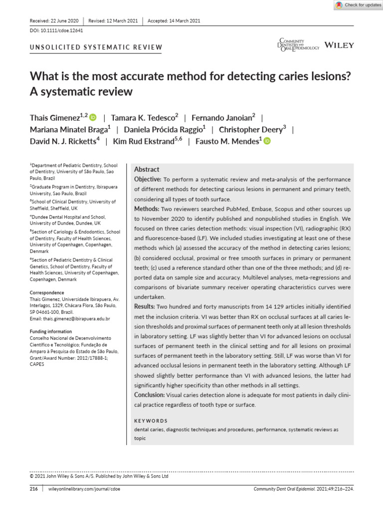 Best Methods for Detecting Caries Lesions | PDF | Dentistry ...