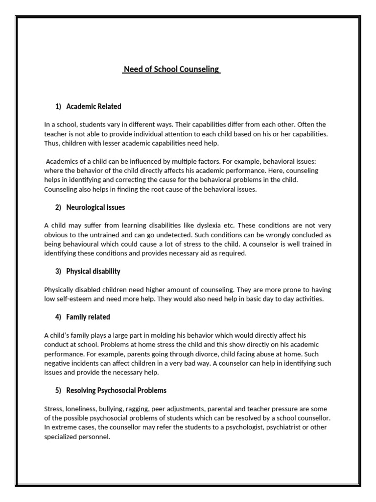 Need of School Counseling | PDF | Counseling Psychology | Learning ...