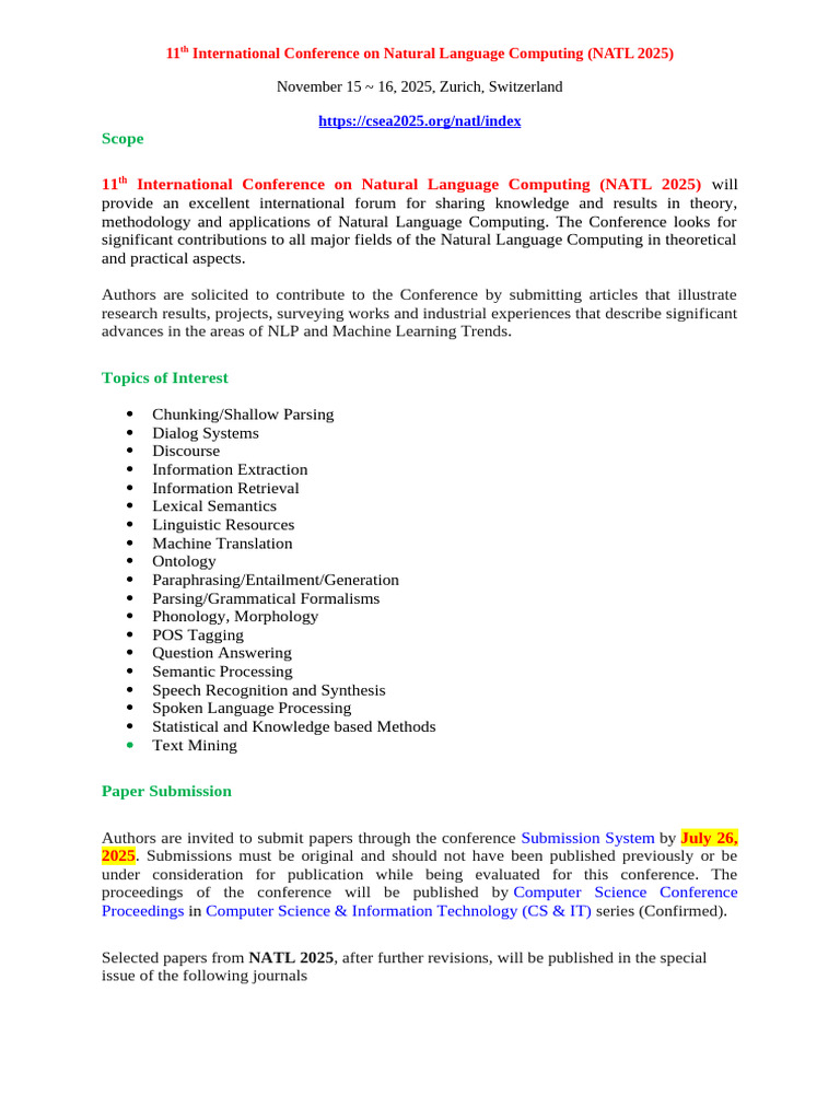 NATL 2025: Call for Papers | PDF | Semantics | Computing