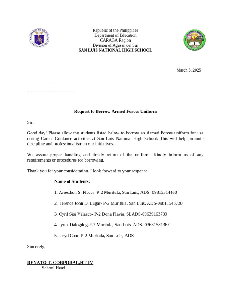 Request to Borrow Armed Forces Uniform | PDF