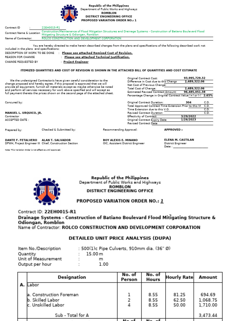 Variation Order 1 for Flood Mitigation Project | PDF | Concrete ...