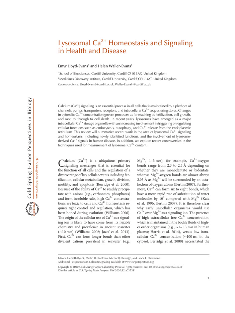 Cold Spring Harb Perspect Biol 2020 Lloyd Evans a035311 PDF Calcium Cold Spring Harb Perspect Biol 2020 Lloyd Evans a035311 PDF Calcium