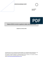 Article 29 Data Protection Working Party: Opinion 02/2012 On Facial Recognition in Online and Mobile Services