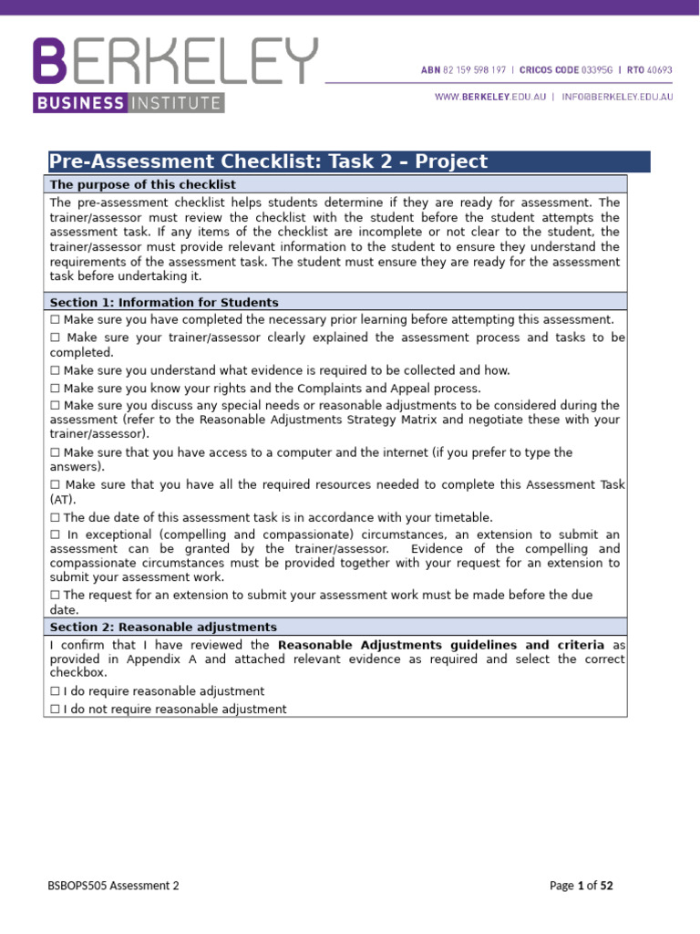 Pre-Assessment Checklist for Students | PDF | Discrimination | Supply Chain