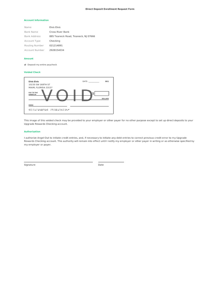 Direct Deposit Authorization Form | PDF