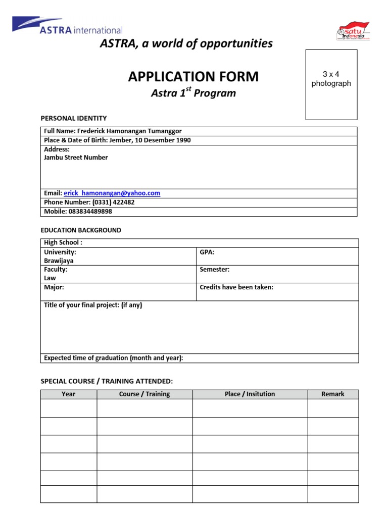 Astra 1st Program Application Form | PDF