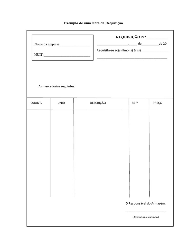 Exemplo de Nota de Requisição | PDF