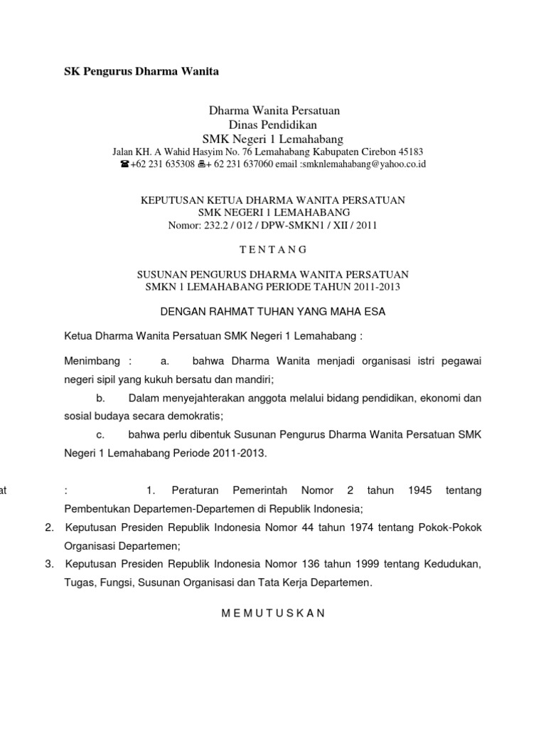 Contoh Laporan Pelaksanaan Program Kerja Dharma Wanita - Kumpulan