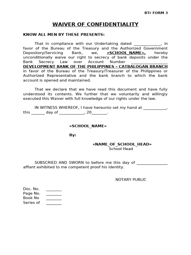BTr Form 3: Bank Secrecy Waiver | PDF