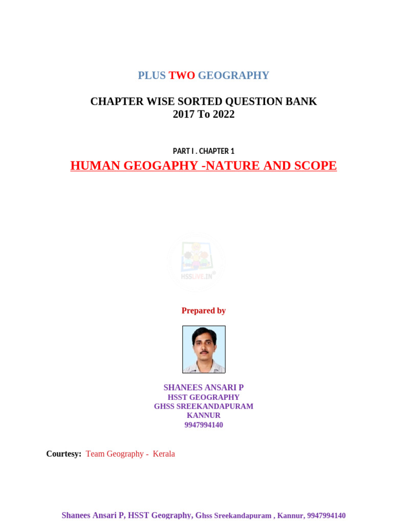 Hsslive-Xii-Geo-Qb-Part 1 Chap 1 Human Geography Nature and Scope | PDF ...