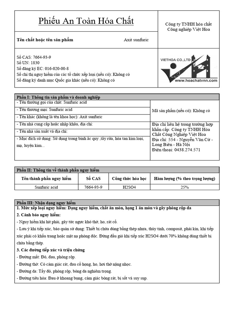 MSDS Axit Binh Ac Quy | PDF
