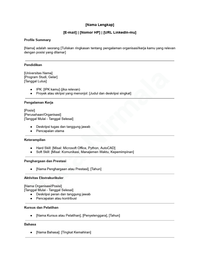 Elemen-Elemen Penting Dalam CV Freshgraduate | PDF