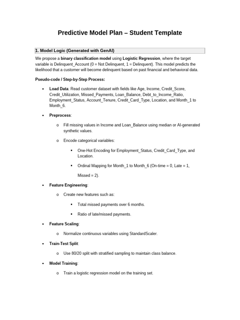 Delinquency Prediction Model Plan | PDF | Logistic Regression ...